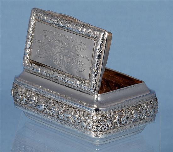 A George III silver table snuff box, by Joseph Wilmore, Length 99mm. Weight: 5.4oz/169grms.